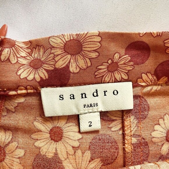 NWOT SANDRO PASCALINE DAISY POLKA DOTS FLARED MIDI SKIRT IN PINK - M (SANDRO 2) - Picture 6 of 10